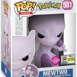 Brick Pops Inc. Funko Pop! Games Pokemon Flocked Mewtwo #581 2020 Summer Convention Exclusive Vinyl Figure
