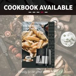 Brick Pops Inc. Ignited Air Fryer, 5.5/7.5 Quart Large Capacity Digital Oilless Cooker, One Touch LED Screen With 8 Preset Cooking Functions, Nonstick Frying Basket, Healthy Cookbook Included (Black)